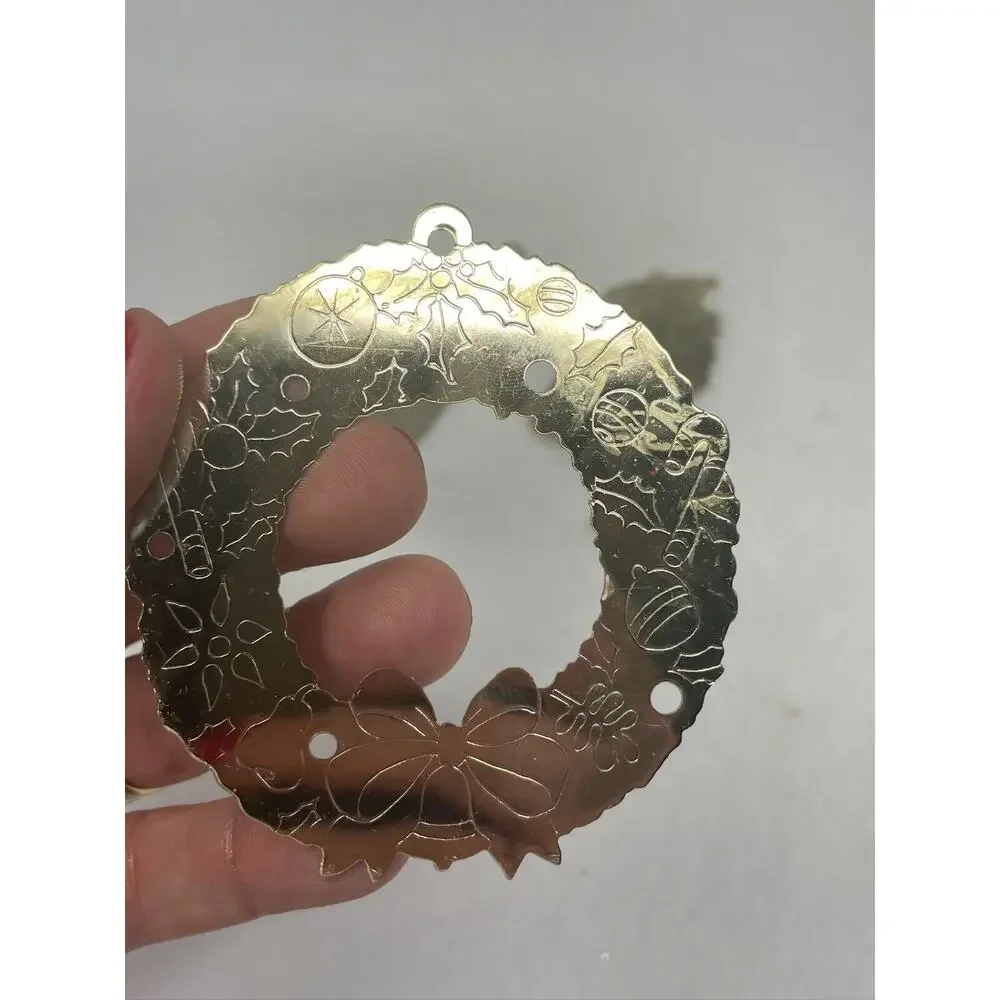Vtg Lot Of 3 Brass Gold Tone‎ Christmas Ornaments Hong Kong Santa Angel Wreath